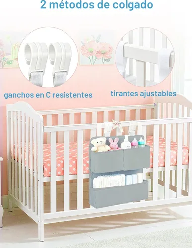Vista 3 de Organizador de pañales colgante para moisés, cuna, corral de juegos y corrales, capacidad para más de 80 pañales, accesorios de fijación para Gris