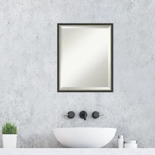 Vista 6 de Amanti Art Theo - Espejo de pared negro de 21 x 17 pulgadas, espejo rectangular estrecho de baño para decoración de pared de sala de estar, marco