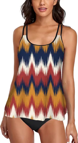 Vista 30 de Omichic Conjuntos de tankini modestos para mujer, trajes de baño atléticos de 2 piezas, camiseta sin mangas fluida con parte inferior de bikini