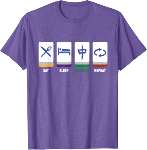 Vista 5 de Camiseta Mahjong Lover Eat Sleep Mahjong Tiles, Negro, S