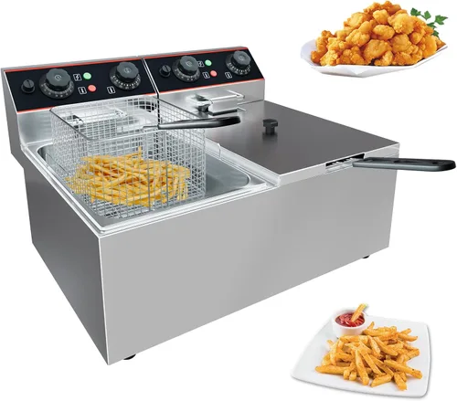 Vista 8 de Freidora eléctrica comercial de 6 L (6.5 cuartos de galón) con 1 cesta, freidora de acero inoxidable de 1500 W para uso doméstico, temperatura