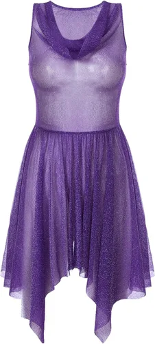 Vista 3 de TiaoBug Vestido de baile lírico con superposición litúrgica transparente y brillante para mujer