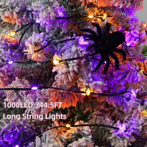 Vista 5 de LJLNION 1000 luces LED de Halloween, 328 pies de largo, guirnalda de luces de hadas para exteriores, impermeable, IP65, luces de alambre de cobre