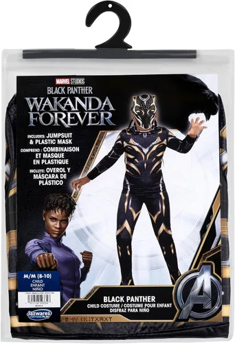 Vista 2 de Marvel Black Panther - Disfraz juvenil oficial - Mono acolchado con máscara de plástico, talla L