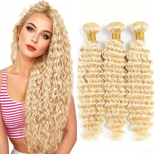 Vista 62 de P4613 Cabello humano rizado onda profunda marrón y paquetes mixtos 8 10 12 P4613 Ombre Marrón-Rubio-DP