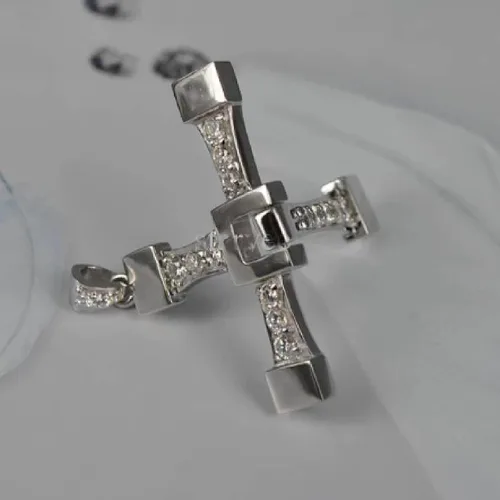 Vista 5 de Tencent Dominic - Collar con colgante de cruz de Toretto de acero de titanio, collar de hip-hop, regalo para hombres y mujeres, fanáticos