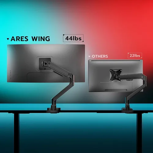 Vista 2 de ARES WING Brazo de monitor ultraancho para pantalla curvada de servicio pesado de 17 a 49 pulgadas, soporta 44 libras, brazo de monitor ajustable