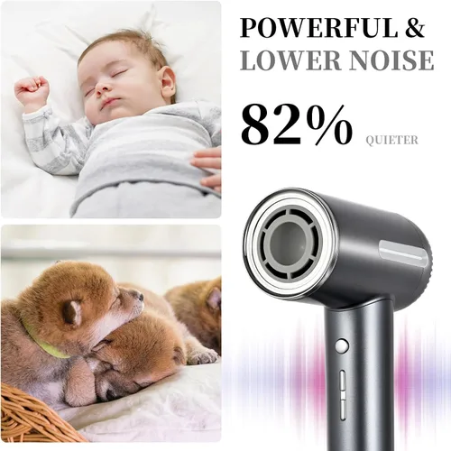 Vista 3 de Secador de pelo, secador iónico de alta velocidad de 1600 W con difusor, secador de pelo de plasma con modo facial (blanco)