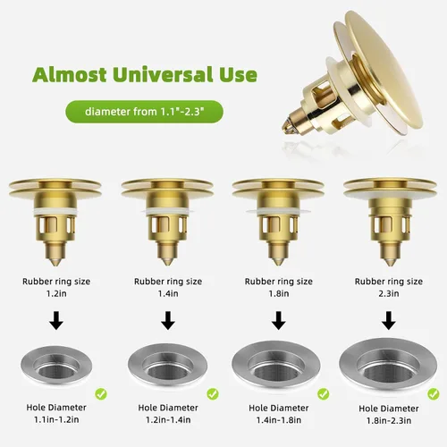 Vista 2 de Colador universal de drenaje para lavabo de baño, mejorado con cesta de filtro de acero inoxidable extraíble, tapón desplegable 2 en 1 para orificio
