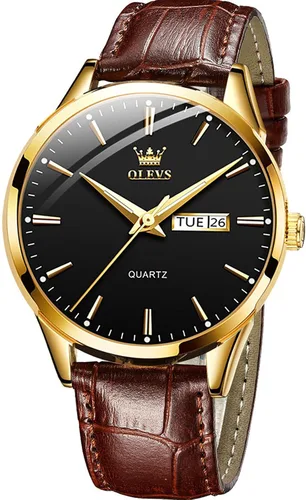 Vista 17 de OLEVS Amazon Watches, reloj de cuero marrón para hombre, reloj de fecha para hombre, reloj luminoso para hombre, reloj de vestir para hombre, reloj