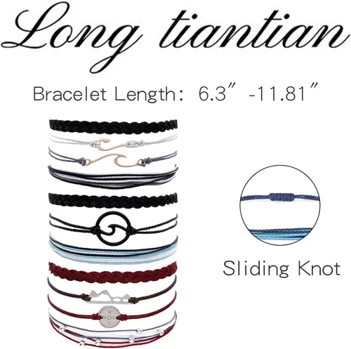 Vista 4 de Brazaletes impermeables de cuerda, para verano, con ola, brazalete para amistad, hecho a mano, para niña