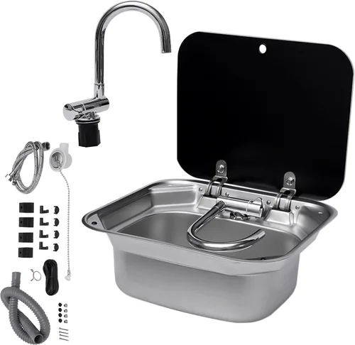 Vista 11 de Fregadero de cocina y bar de 17 pulgadas de montaje inferior para autocaravana, estación de trabajo, cuenco individual, lavabo para lavado de manos
