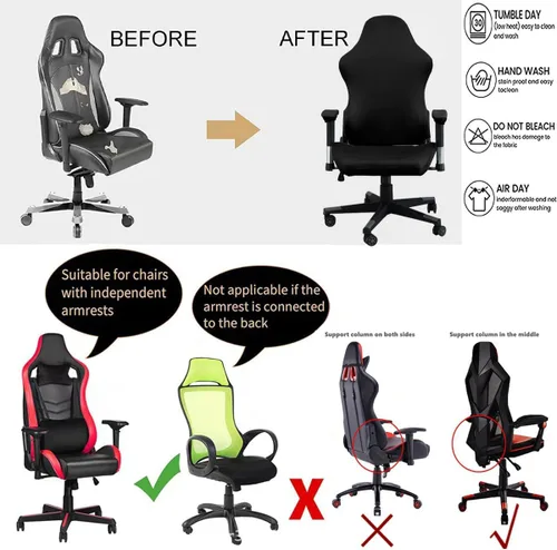Vista 6 de Fundas ergonómicas para silla de oficina con reposabrazos, fundas elásticas repelentes al agua para adultos, videojuegos, reclinables, carreras