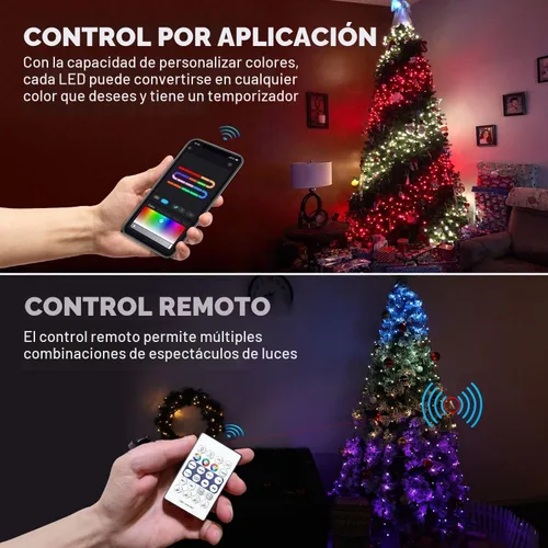 Vista 5 de Luces de cadena para árbol de Navidad con aplicación inteligente Ring, 200 luces LED cascada, impermeables IP65, modos múltiples con mando a