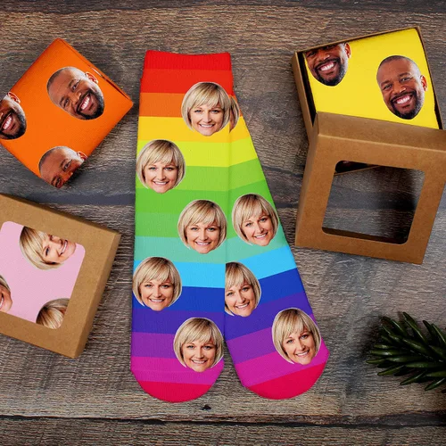 Vista 5 de Calcetines de cara personalizados, calcetines divertidos con caras para hombres, mujeres, amantes de los perros, regalos personalizados