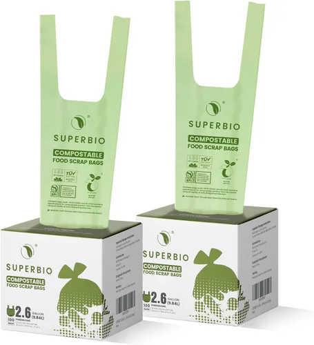 Vista 12 de SUPERBIO Bolsas compostables para restos de comida con asa de 1.6 galones, bolsas pequeñas de compost con asas, 50 unidades, 2 paquetes, BPI y OK