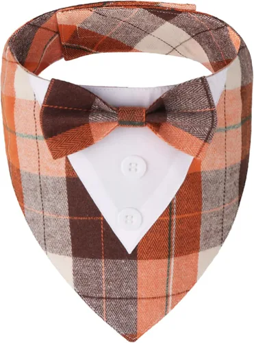 Vista 9 de ADOGGYGO Bandana de esmoquin para perro de cumpleaños, collar azul con corbatín, disfraz formal ajustable de cumpleaños para perros extra pequeños