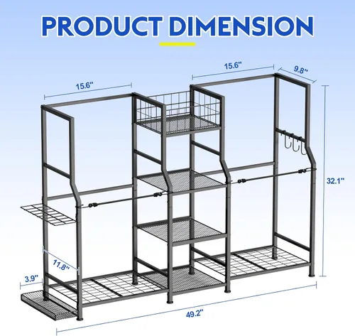 Vista 3 de samstar Organizador de garaje de almacenamiento de golf, soporte de almacenamiento para bolsas de golf, 2 bolsas de golf y accesorios para equipos
