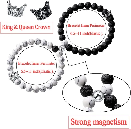 Vista 4 de MAIBAOTA Pulseras para parejas, pulsera a juego, pulsera para él y ella, joyería de pareja para regalos de Navidad y San Valentín