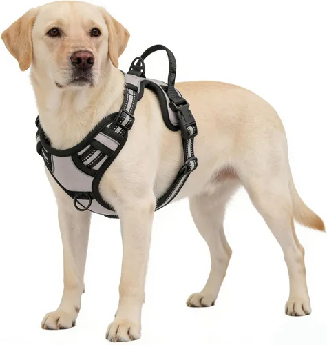 Vista 7 de Arnés negro reflectante sin tirones para perro con 2 clips para correa, chaleco acolchado suave para perros pequeños, fácil de poner y quitar