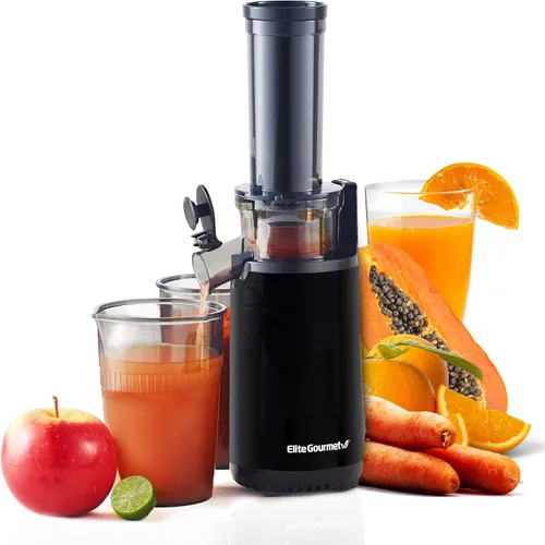 Vista 2 de Elite Gourmet Exprimidor lento compacto de masticación, extractor de jugo de prensa en frío, sin BPA, con exprimidor eléctrico de cítricos, control