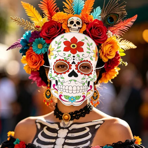 Vista 5 de Dia De Los Muertos Crafts Paper Day of the Dead Masks, 6 PCS