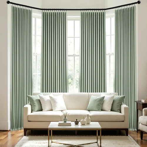 Vista 12 de Blue Pinch Pleated Linen Blend Full Blackout Curtains 84" Living Room 2pcs Azul