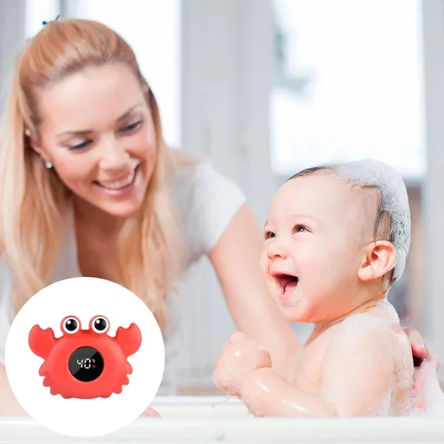 Vista 4 de Termómetro de baño digital, cangrejo flotante rojo con pantalla LCD, impermeable con respuesta rápida de temperatura