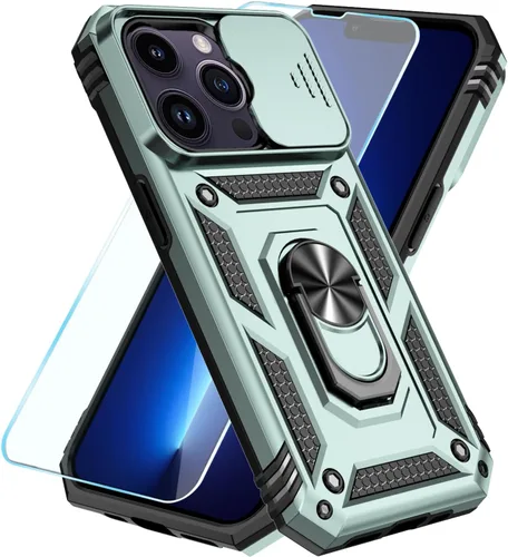 Vista 14 de SunStory Funda compatible con iPhone 12 Pro Max con protector de pantalla HD, cubierta de cámara deslizante y soporte de anillo giratorio