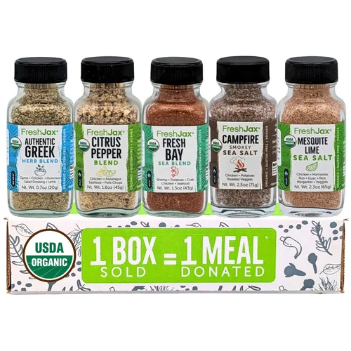 Vista 12 de FreshJax Gourmet especias y sazonadores, caja de regalo (juego de 5) Gourmet five-pack BBQ rub spices for steak, chicken, and seafood, making it