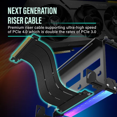 Vista 2 de EZDIY-FAB Soporte de montaje de GPU PCIe 4.0 con módulo LED ARGB, ajuste multiángulo con cable elevador, compatible con RTX4090, 4080, 4070ti