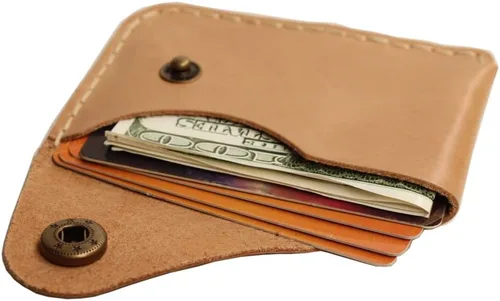 Vista 4 de Handmade cowhide card holder ultra-thin mini portable front pocket card case (Light yellow)