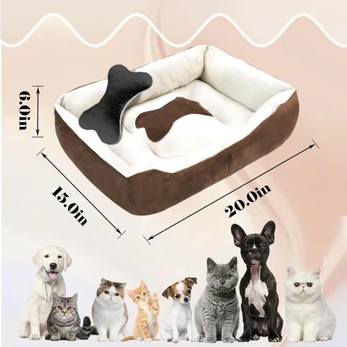 Vista 2 de Camas para perros pequeños, camas rectangulares para gatos de interior, cama lavable de 20 x 15 x 6 pulgadas para mascotas con lateral y parte