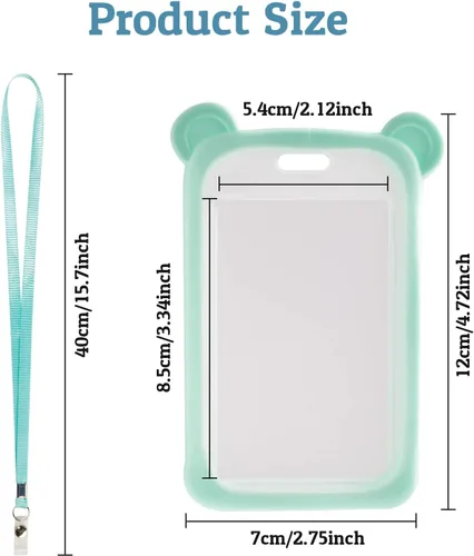 Vista 8 de IUAQDP 4 piezas de soporte para tarjetas de identificación de oso pequeño con cordón plano para el cuello, lindo estuche para tarjetas