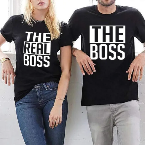 Vista 2 de Camisas a juego para parejas, camisas de Boss y The Real Boss, camisas para él y ella