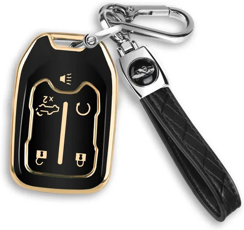 Vista 18 de MILD EAST for GMC Key Fob Cover 5 Button with Keychain(Black/Blue)