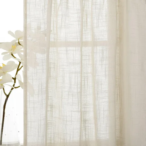 Vista 4 de Diamond Home Linens 2 paneles cortos con bolsillo para barra, filtrado de luz, de lino, texturizado, para ventanas pequeñas, 27 pulgadas de ancho x