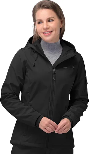 Vista 18 de 33,000ft Chaqueta de softshell para mujer, chaqueta cálida con forro polar, ligera con capucha, impermeable, para senderismo al aire libre Rojo Berry