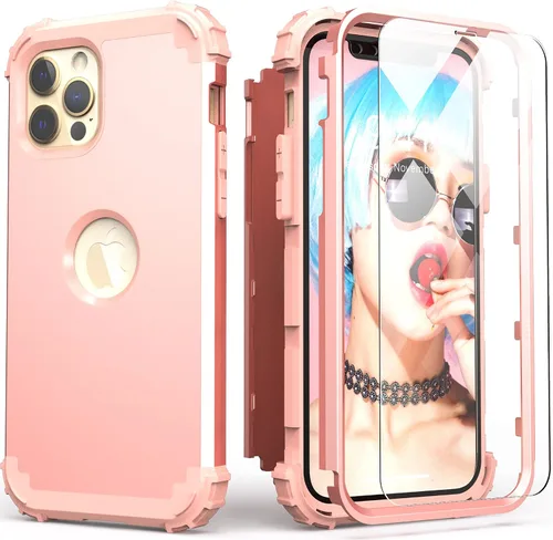 Vista 16 de IDweel Funda para iPhone 12 Pro Max con protector de pantalla de vidrio templado, híbrido 3 en 1, a prueba de golpes, delgada, resistente, cubierta