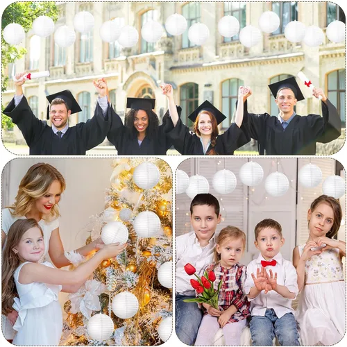 Vista 7 de Treela Paquete de 90 faroles de papel chinos japoneses blancos para colgar al aire libre, globos de papel para decoración de fiesta para bodas