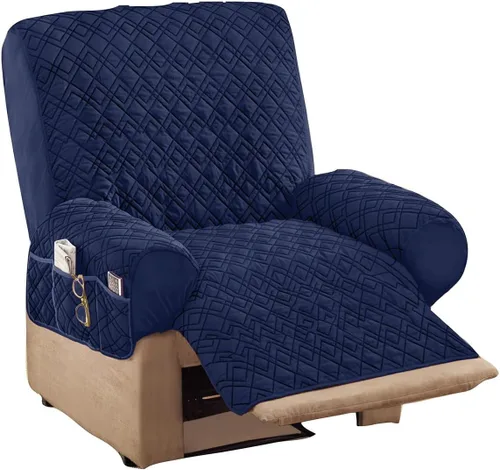 Vista 3 de Collections Etc Funda reclinable elástica acolchada en forma de diamante con bolsillos de almacenamiento y correas elásticas, protector de muebles