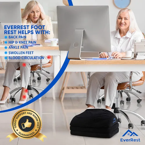 Vista 4 de EverRest Reposapiés debajo del escritorio para uso en la oficina, pies más cálidos, 3 alturas ajustables, taburete ergonómico alto para silla