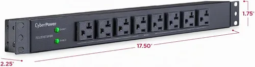 Vista 5 de CyberPower PDU30BT8F8R PDU básica, 100 – 125V/30A (Derado a 24A), 16 tomas, cable de alimentación de 12 pies, montaje en rack 1U