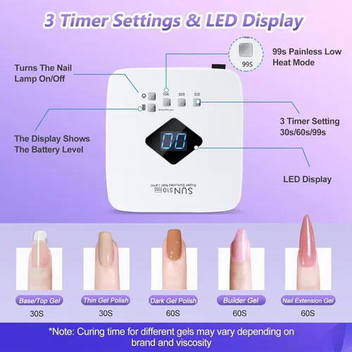 Vista 3 de LKE Lámpara de uñas UV recargable inalámbrica, luz UV de 86 W para uñas de gel con 3 ajustes de temporizador, sensor automático, secado rápido
