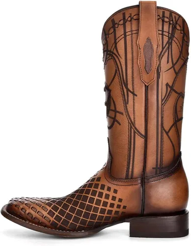 Vista 4 de Cuadra Botas Rodeo para hombre en cuero genuino marrón, Metálico, marrón