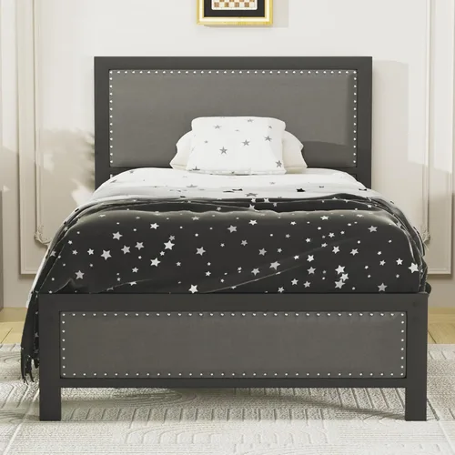 Vista 10 de VECELO Queen Bed Frame, Storage Upholstered Headboard with Charging Station, Platform Bedframe, Heavy Duty Metal Slats, No Box Spring Needed