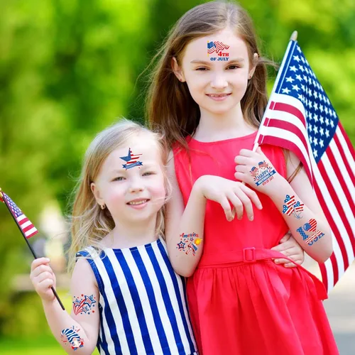 Vista 5 de HOWAF 96 tatuajes temporales del 4 de julio, calcomanías de tatuaje del Día de la Independencia para decoración de fiestas temáticas patrióticas