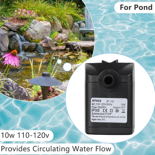 Vista 6 de alizzy Bomba de agua sumergible pequeña y duradera de 150 GPH (570L/H) 10 W con tubo para fuente, acuario, estanque, pecera, hidroponía