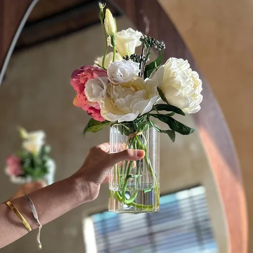 Vista 7 de 12 piezas de jarrones de vidrio cilíndricos para centros de mesa, jarrones de brotes acanalados transparentes de 6 pulgadas para decoraciones