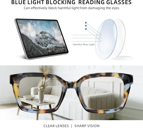 Vista 4 de XVXV Square Reading Glasses for Women - Blue Light Blocking Readers Anti Glare Eyeglasses with Spring Hinge